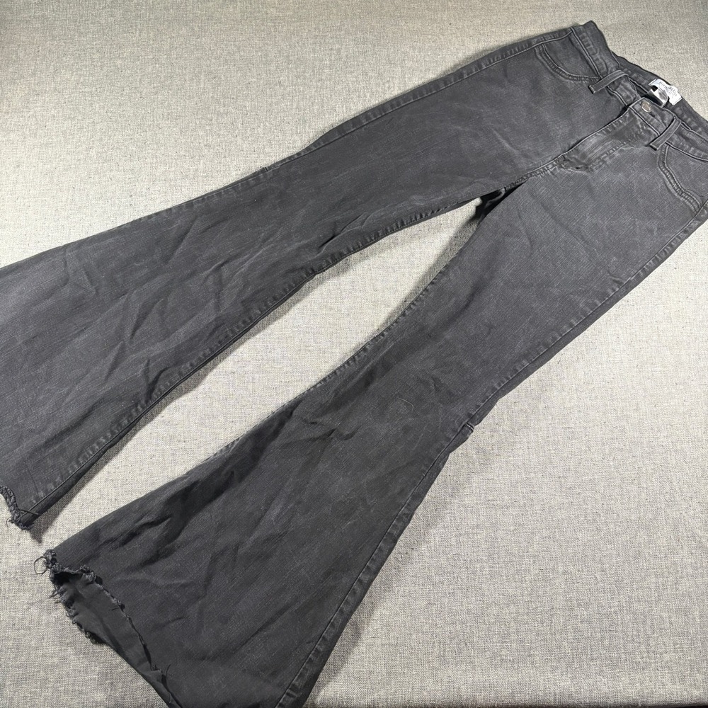 Judy Blue Flare Jeans‎ Womens 7/28 Black High Rise Raw Hem Bell Bottom Wide Leg
